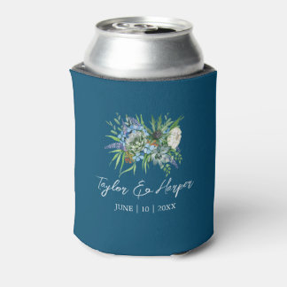 Porta-lata Casamento de Boho com Buquê Floral Suculente de Wa