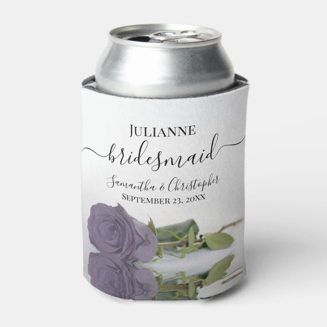 Porta-lata Casamento de Bridesmaid com Rosa Roxo Dusty (Can Front)