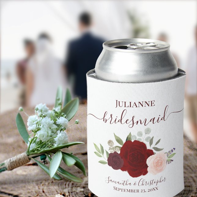 Porta-lata Casamento de Bridesmaid Floral Vermelho e Rosa (Criador carregado)