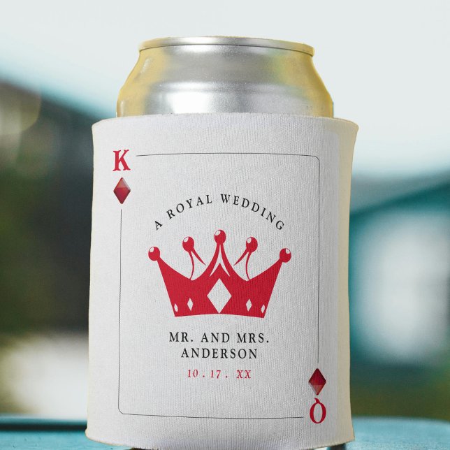 Porta-lata Casamento de Cartões de Casino e Rainha de Ouros (King & Queen of Diamonds Casino Poker Card Wedding Can Cooler
)