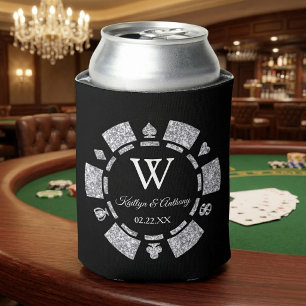Porta-lata Casamento de Chip Casino com Silver Glitter Poker