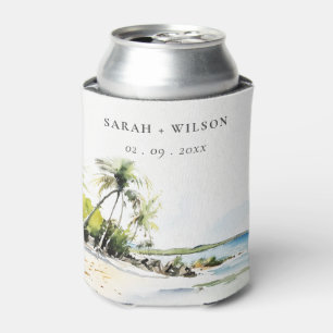 Porta-lata Casamento de Destino Aquarela Tropical Costeira