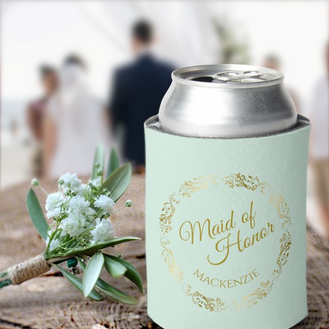Porta-lata Casamento de Elegante Mint Green e Dourada Madrinh (Criador carregado)