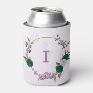 Porta-lata casamento de flores roxas esmeraldas