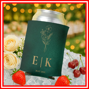 Porta-lata Casamento de Flores Silvestres com Monograma Verde