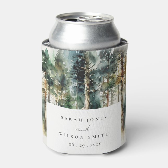 Porta-lata Casamento de Floresta Florestal Verde Elegante (Can Front)