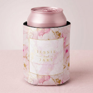 Porta-lata Casamento de mármore rosa e dourado