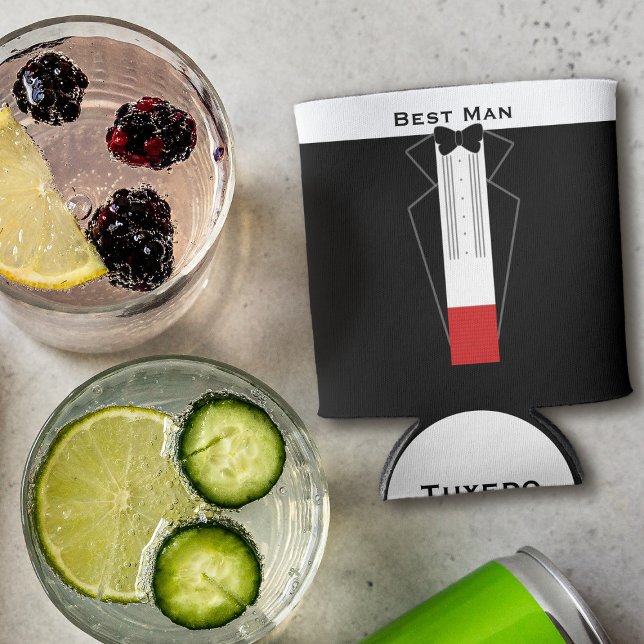 Porta-lata Casamento de melhor despedida de solteiro de Tuxed (Just add your Best Man's Name)