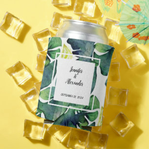 Porta-lata Casamento de noivas de folhas tropicais aquáticas