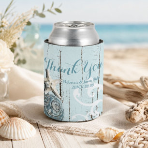 Porta-lata Casamento de praia azul de madeira elegante dos