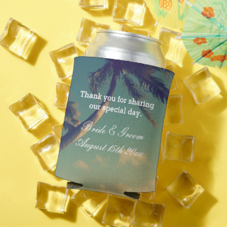 Porta-lata Casamento de praia personalizado com foto de palma