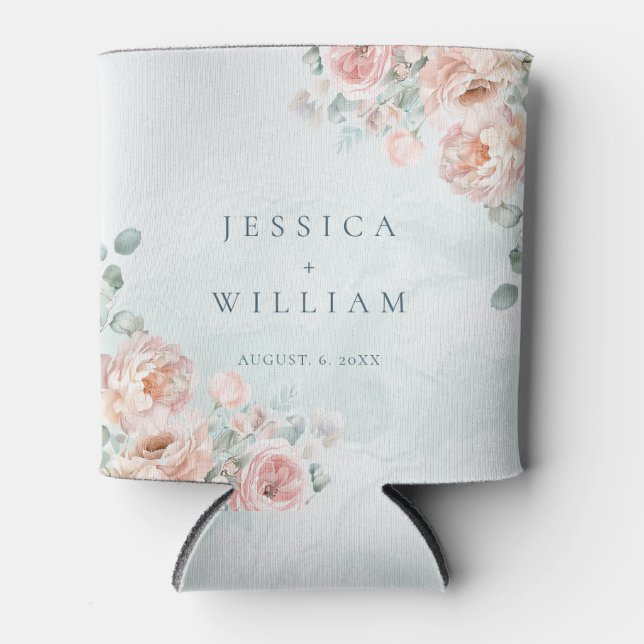 Porta-lata Casamento de Rosa Azul Moderno e Trendy (Frente)