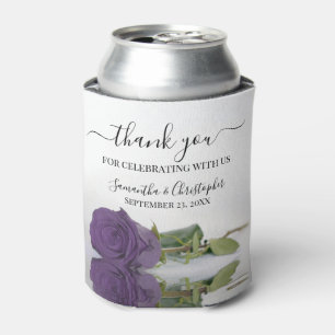 Porta-lata Casamento de Rosa Roxo Ametist Elegante Obrigado