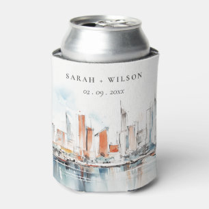 Porta-lata Casamento de Skyline Watercolor em Miami Florida