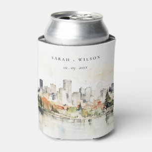 Porta-lata Casamento de Skyline Watercolor em Portland Oregon