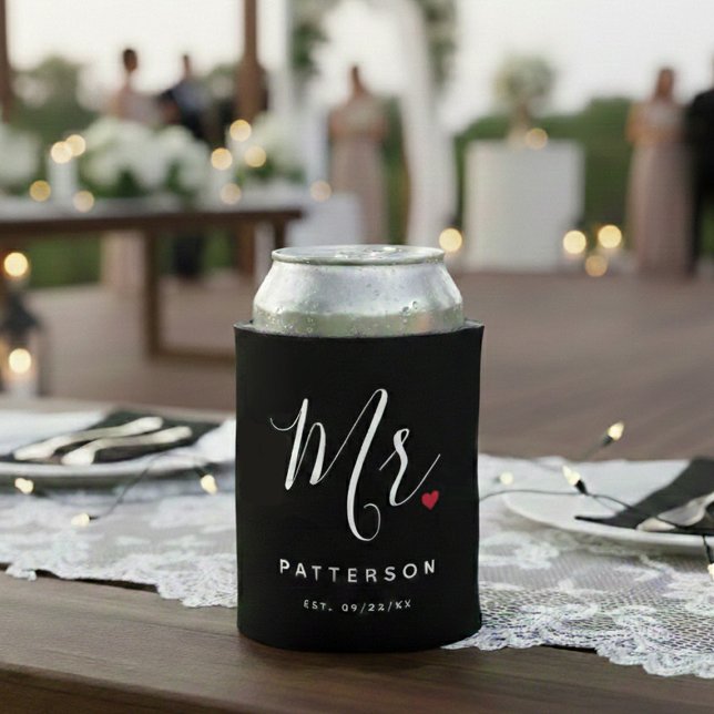Porta-lata Casamento do Sr. Sobrenome Personalizado e Data (Criador carregado)