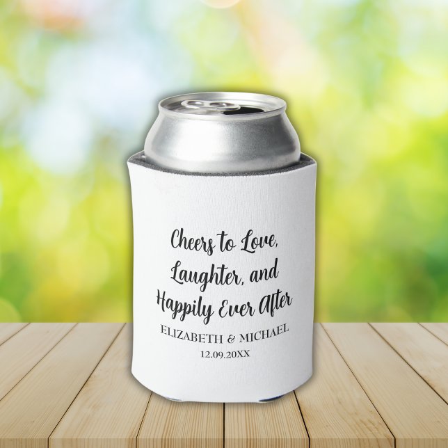 Porta-lata Casamento Elegante Negro e Branco Alegra ao Amor (Black And White Elegant Wedding Cheers to Love Can Cooler)