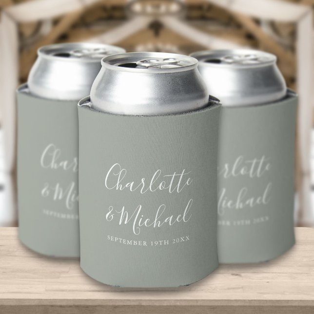 Porta-lata Casamento em Verde Sage com Rótulo Personalizado (Criador carregado)