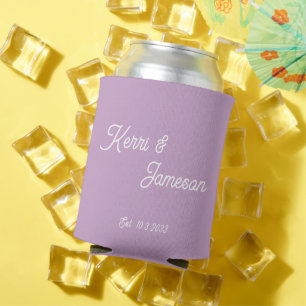 Porta-lata Casamento Favorece Lilac Escrito Minimalista
