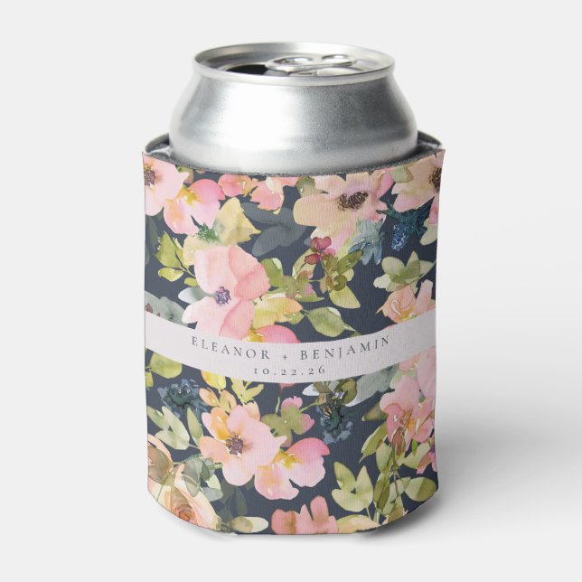Porta-lata Casamento Floral Aquarelado Rosa Elegante Personal (Can Front)