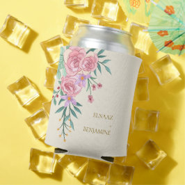 Porta-lata Casamento Floral de Cor de Água Rosa-Rosa Elegante