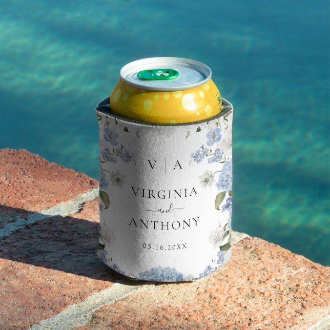 Porta-lata Casamento Floral de Rosas Brancas de Hydrangea Azu (Piscina in situ)