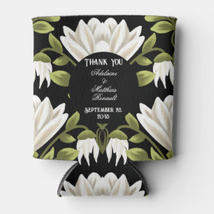 Porta-lata Casamento Floral Elegante Preto e Branco: Caligraf