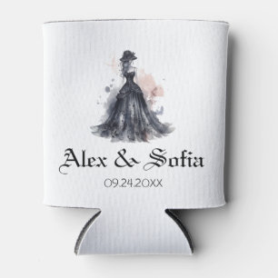Porta-lata Casamento floral em aquarela gótica preta