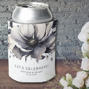 Porta-lata Casamento Floral Moderno Elegante Preto Branco