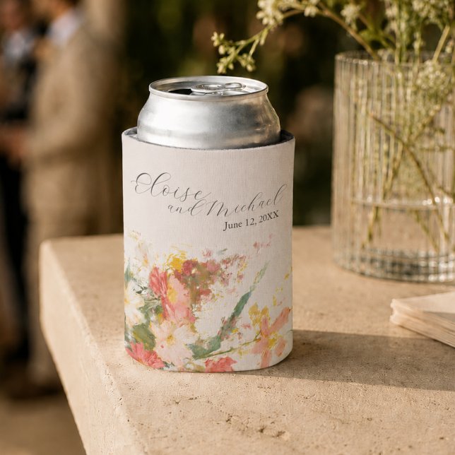 Porta-lata Casamento Floral Pintado com Tonalidade Romântica (Romantic Blush Painted Floral Wedding Can Cooler)