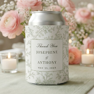 Porta-lata Casamento Floral Verde Sage Chinoiserie Bem-vindo