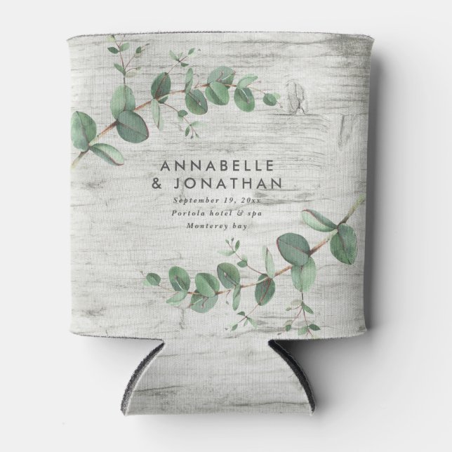 Porta-lata casamento foliar de eucalipto de madeira branca (Frente)