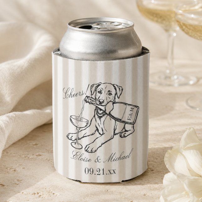 Porta-lata Casamento Labrador Retriever Esboço Listra Clássic (Classic Stripe Sketch Labrador Retriever Wedding Can Cooler)