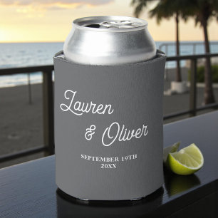 Porta-lata Casamento Minimalista com Letra Davy Grey