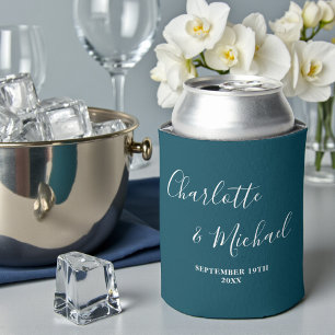 Porta-lata Casamento Minimalista com Rótulo em Azul Profundo