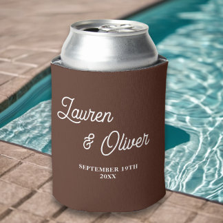 Porta-lata Casamento Minimalista de Script Brown