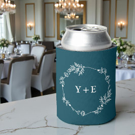 Porta-lata Casamento Monogramado Azul Turquesa Profundo Simpl
