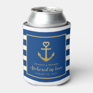 Porta-lata Casamento Náutico de Dourada Anchor Blue Stripe