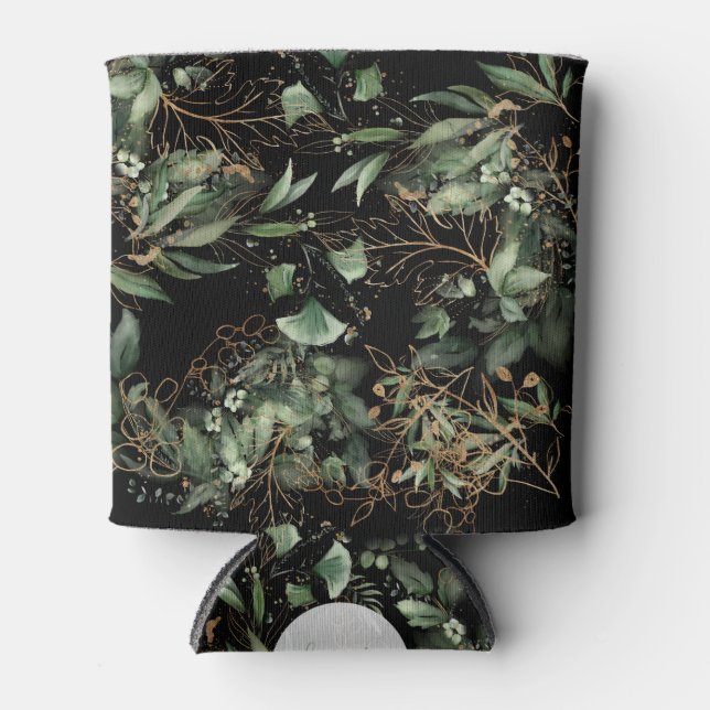 Porta-lata Casamento Negra Onyx - Ouro Eucalyptus Boho Elegan (Frente)