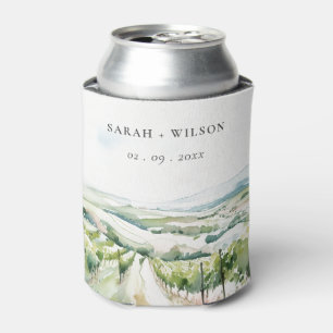 Porta-lata Casamento Paisagem Vinícola Aquarela Pastel Suave