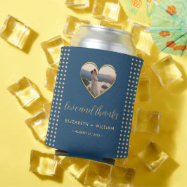 Porta-lata Casamento personalizado com bolinhas douradas e az