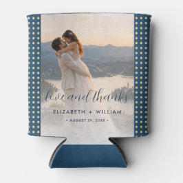 Porta-lata Casamento personalizado com bolinhas douradas e az