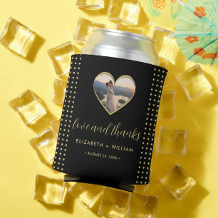 Porta-lata Casamento personalizado com bolinhas douradas e pr