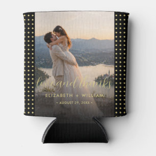 Porta-lata Casamento personalizado com bolinhas douradas e pr