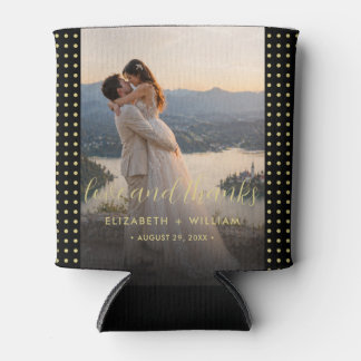 Porta-lata Casamento personalizado com bolinhas douradas e pr