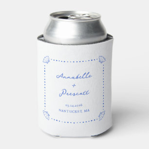 Porta-lata Casamento Personalizado com Borda Azul de Concha C
