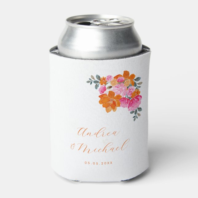 Porta-lata Casamento Personalizado De Verão Floral Laranja Vi (Can Front)