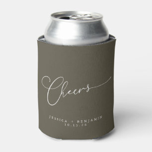 Porta-lata Casamento Personalizado Rótulo Oliva Minimalista C