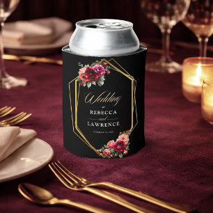 Porta-lata Casamento romântico floral elegante vermelho preto