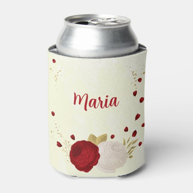 Porta-lata Casamento romântico vermelho e flores brancas (Can Front)